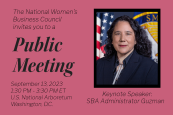 Picture of SBA Admin Guzman with some text related to the Public Meeting